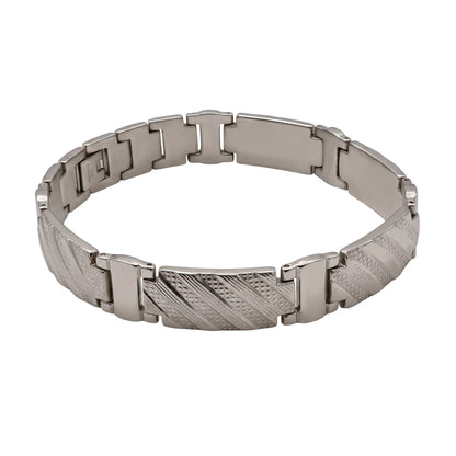 Aramat Jewels zilverkleurige stalen schakelarmband voor heren, 22cm lang en 13mm breed, met fantasiepatroon.