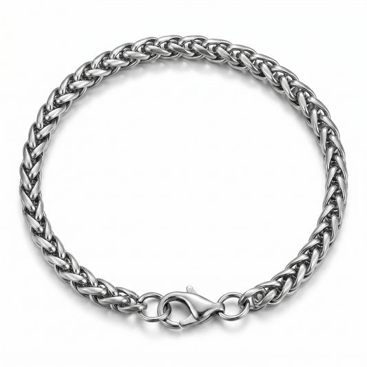Aramat Jewels zilverkleurige roestvrijstalen vossenstaart armband voor heren en dames, 20cm lang, 5mm breed.