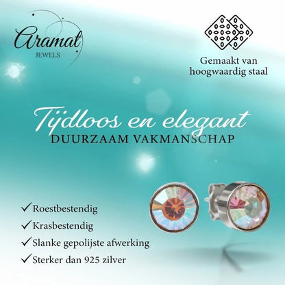 Aramat Jewels zilverkleurige oorstekers met 8mm AB transparant kristal, gemaakt van roestvrij staal.
