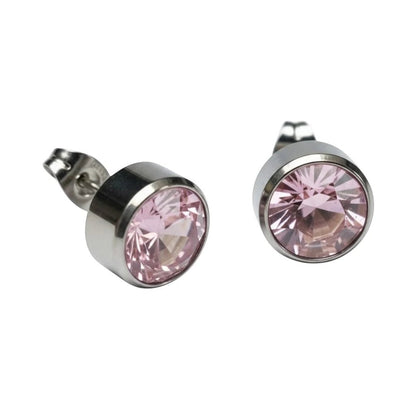 Aramat Jewels zilverkleurige oorstekers met een 10mm roze kristal, gemaakt van roestvrij staal.