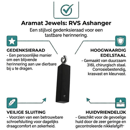 Aramat Jewels zwarte buis ashanger van 316L staal met kristal, inclusief 50cm ketting.