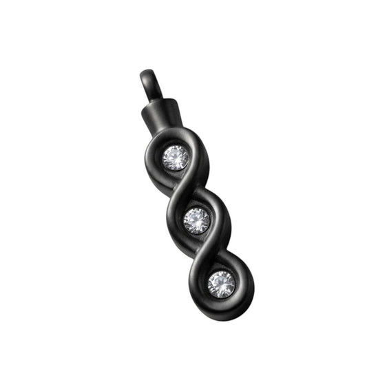 Aramat Jewels zwarte stalen ashanger met drie zirkonia's in een golvend design, zonder ketting.