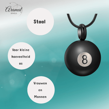 Ashanger Biljartbal met Cijfer 8 - Zwart RVS - hang1323 - 20002 - Gedenkhangers kopen# - alles - ashangers - Assieraad