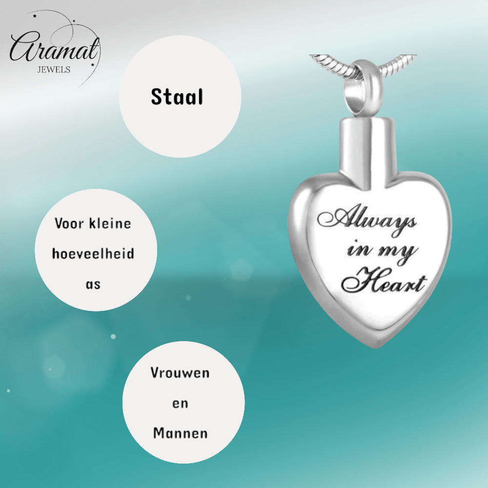 Ashanger hart Always in my heart – zilverkleur - Aramat Jewels - Gedenkhangers - cadeautip