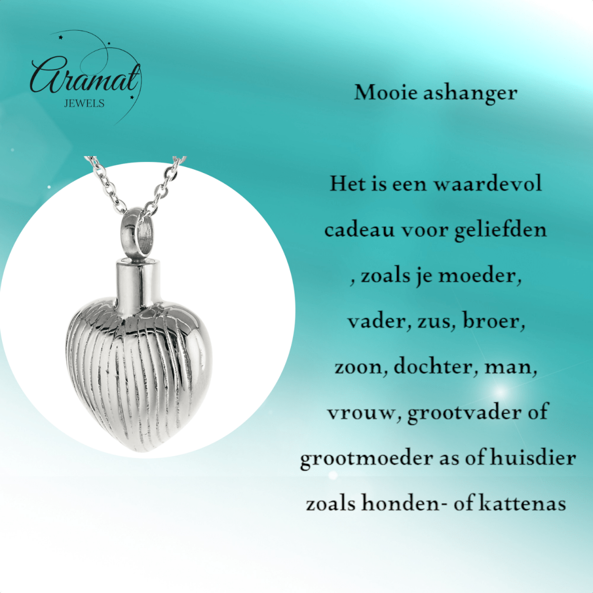 Ashanger hartjes zilverkleurig – strepen & herinnering - Aramat Jewels - Gedenkhangers - cadeautip