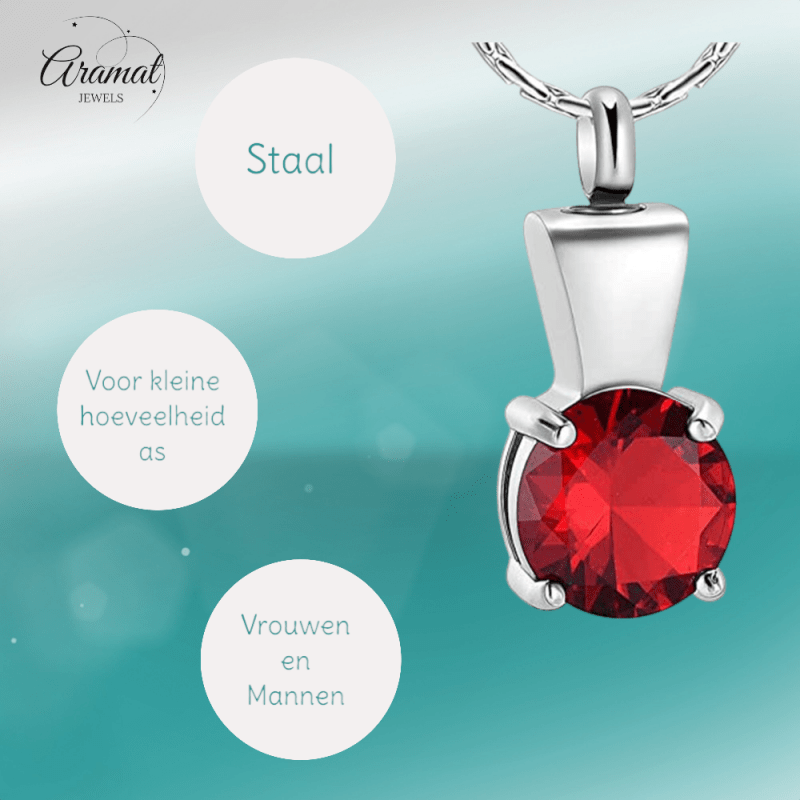 Ashanger met Rode Zirkonia - Zilverkleurig RVS - 28x12 mm - hang1364 - 20002 - Gedenkhangers kopen# - 28mm - alles -ashangers