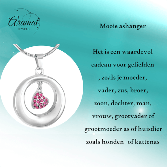 Ashanger open cirkel met roze kristal hart - Aramat Jewels - Gedenkhangers - cadeautip