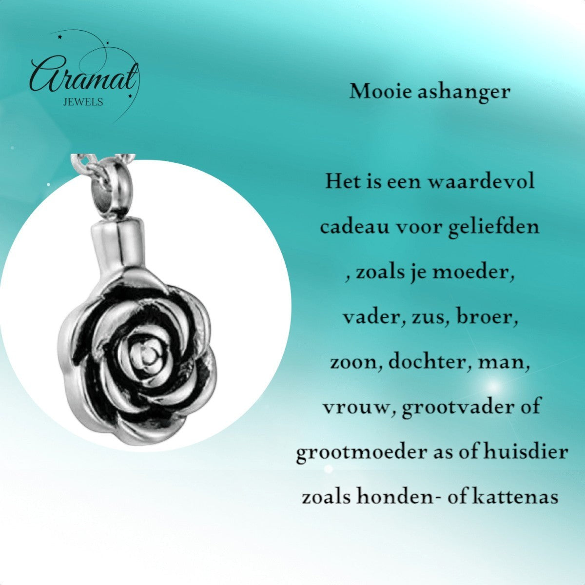 Ashanger roos zilverkleurig – gedenksieraad RVS - Aramat Jewels - Gedenkhangers - cadeautip