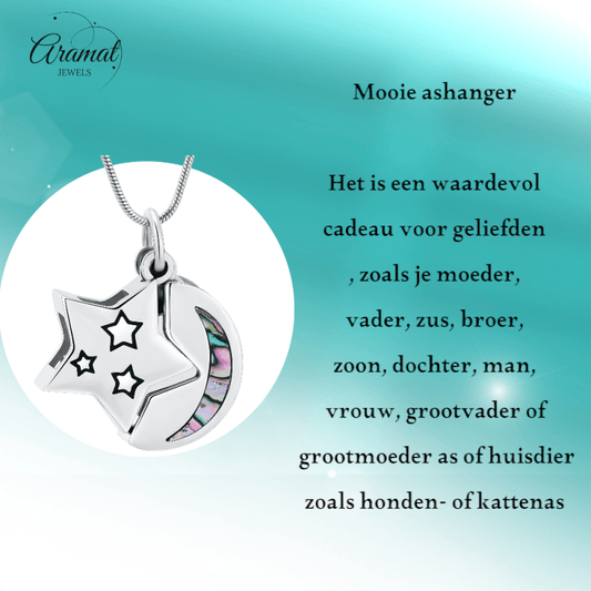 Ashanger Ster en Maan - Zilverkleurig RVS met Abalone - hang1475 - IJD20083 - Gedenkhangers kopen# - 22mm - Abalone - alles
