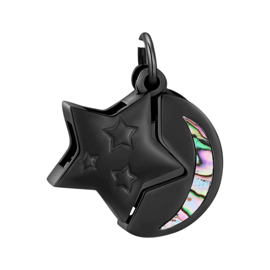 Ashanger Ster en Maan - Zwart RVS met Abalone - hang1474 - IJD20083 - Gedenkhangers kopen# - 22mm - Abalone - alles