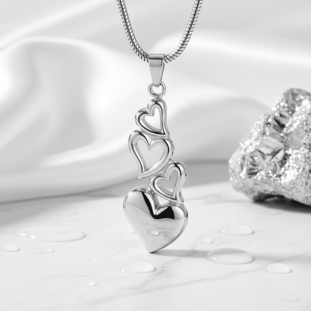 Ashanger vier harten – symbolisch rouwsieraad staal - Aramat Jewels - Gedenkhangers - cadeautip