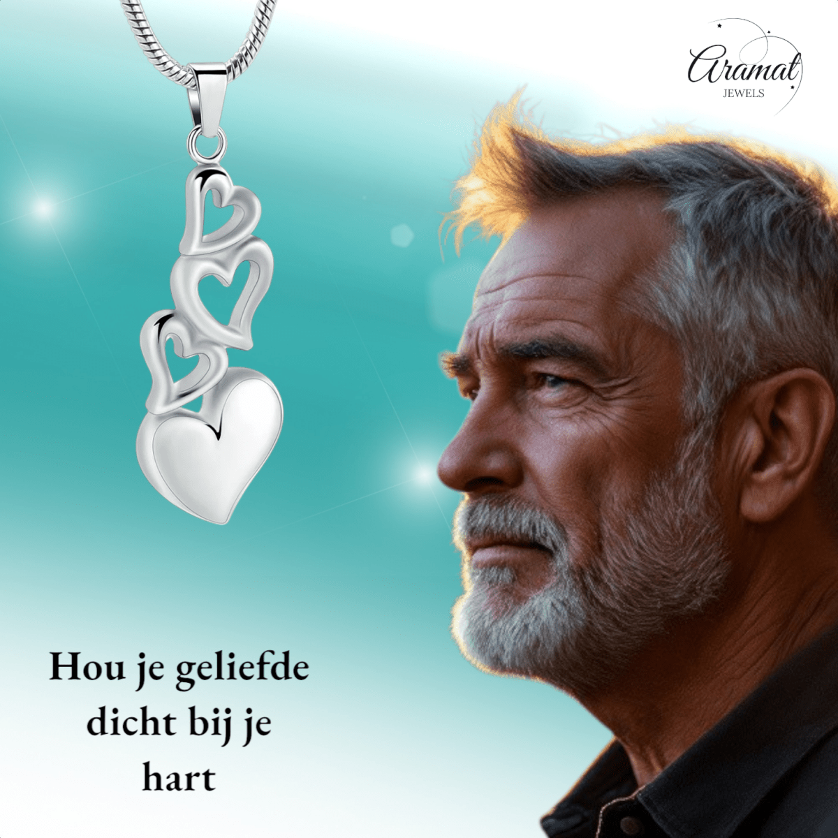 Ashanger vier harten – symbolisch rouwsieraad staal - Aramat Jewels - Gedenkhangers - cadeautip