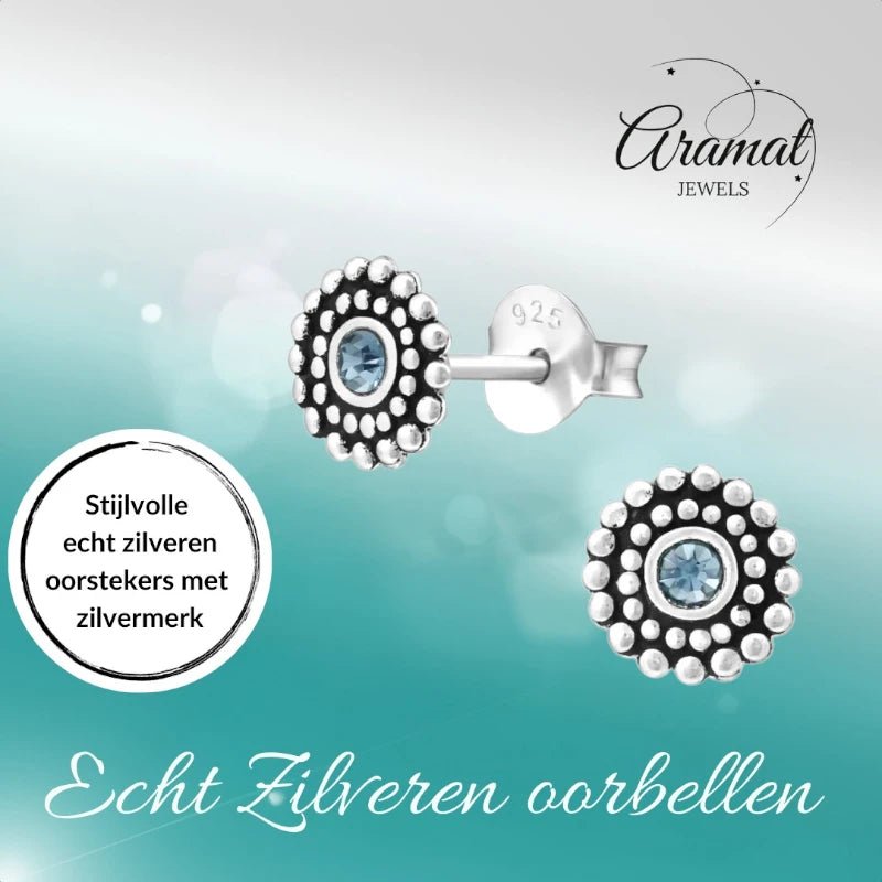 Bali Oorbellen Licht Blauw Kristal | 925 Zilver - oor1058 - 29351 - Oorbellen kopen# - 6mm - 925 Zilver - alles