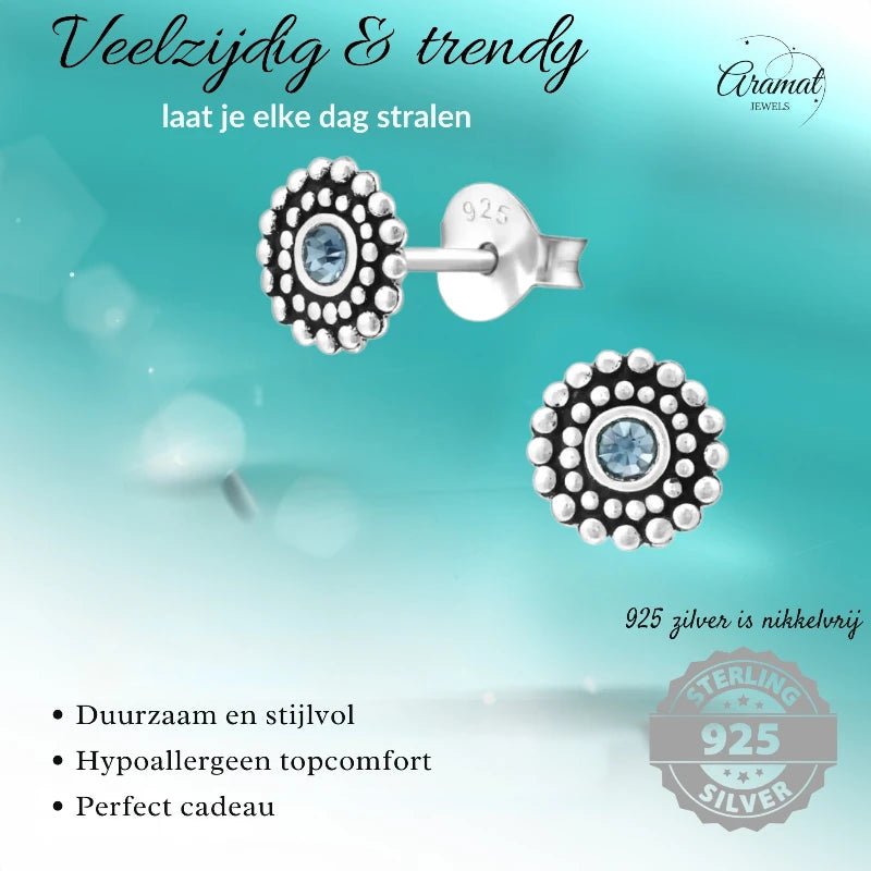 Bali Oorbellen Licht Blauw Kristal | 925 Zilver - oor1058 - 29351 - Oorbellen kopen# - 6mm - 925 Zilver - alles