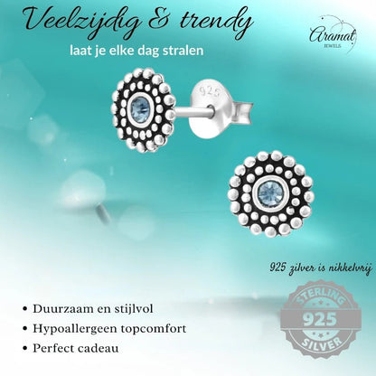 Bali Oorbellen Licht Blauw Kristal | 925 Zilver - oor1058 - 29351 - Oorbellen kopen# - 6mm - 925 Zilver - alles