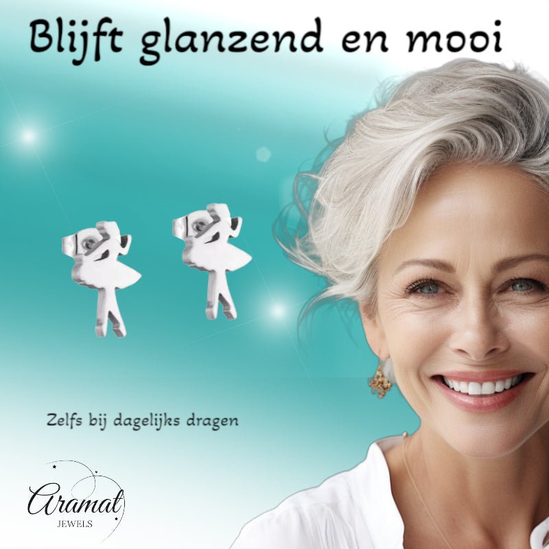 Ballerina Oorstekers RVS – Zilverkleur 10x6mm - Aramat Jewels - Oorbellen - cadeautip