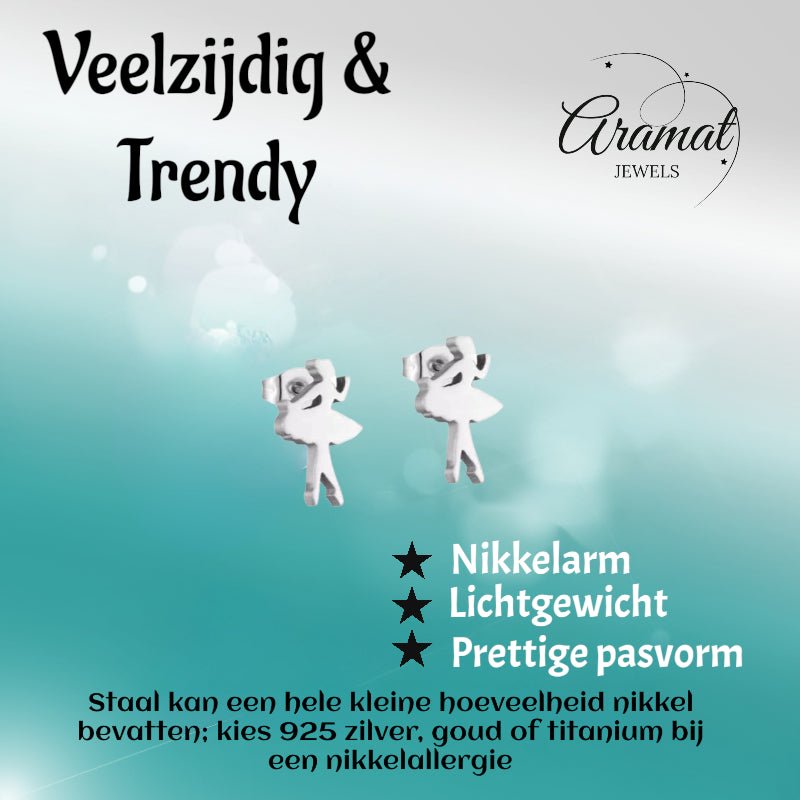Ballerina Oorstekers RVS – Zilverkleur 10x6mm - Aramat Jewels - Oorbellen - cadeautip