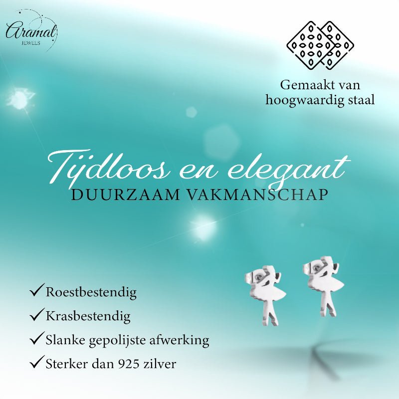 Ballerina Oorstekers RVS – Zilverkleur 10x6mm - Aramat Jewels - Oorbellen - cadeautip