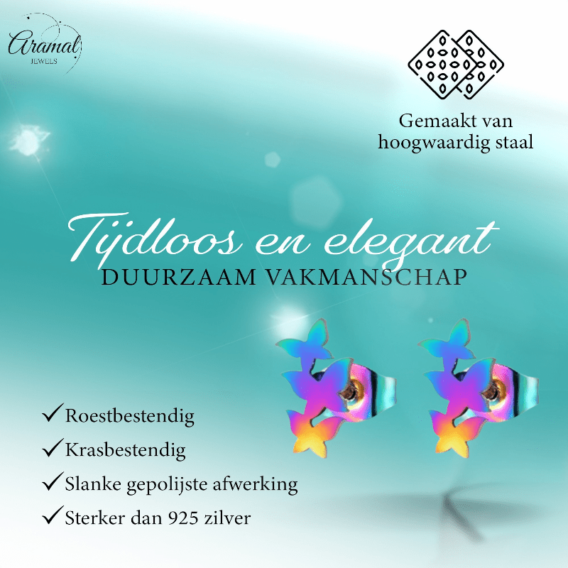 Bar oorstekers multikleur – 3 vlinders – 10x6mm - Aramat Jewels - Oorbellen - cadeautip
