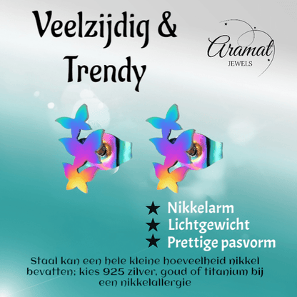 Bar oorstekers multikleur – 3 vlinders – 10x6mm - Aramat Jewels - Oorbellen - cadeautip