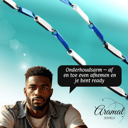 Bicolor Bamboo Ketting Blauw - Zilver Staal – 60cm - Aramat Jewels - Halskettingen - cadeautip