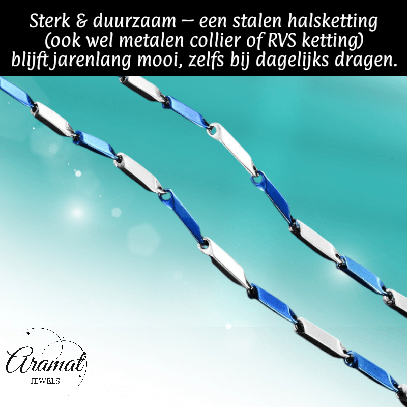 Bicolor Bamboo Ketting Blauw - Zilver Staal – 60cm - Aramat Jewels - Halskettingen - cadeautip