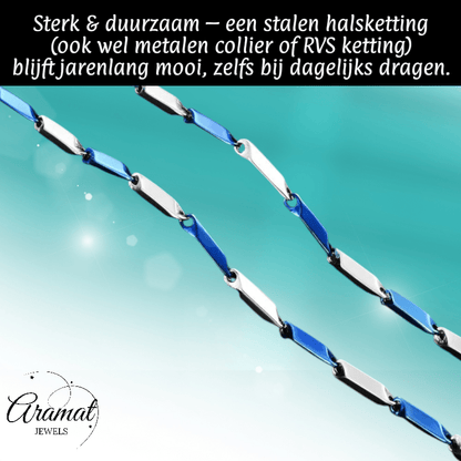 Bicolor Bamboo Ketting Blauw - Zilver Staal – 60cm - Aramat Jewels - Halskettingen - cadeautip