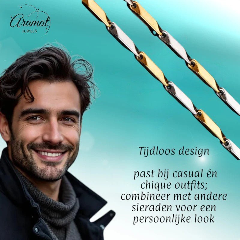 Bicolor Bamboo Ketting van Goud - en Zilverkleurig RVS –3mm Breed - 60cm Lang - Aramat Jewels - Halskettingen - cadeautip