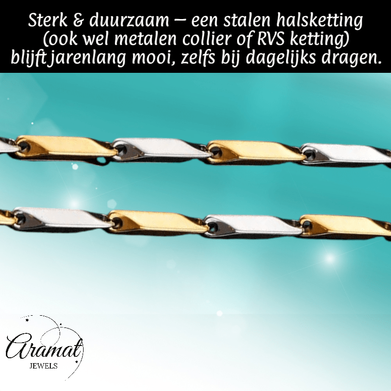 Bicolor Bamboo Ketting van Goud - en Zilverkleurig RVS –3mm Breed - 60cm Lang - Aramat Jewels - Halskettingen - cadeautip