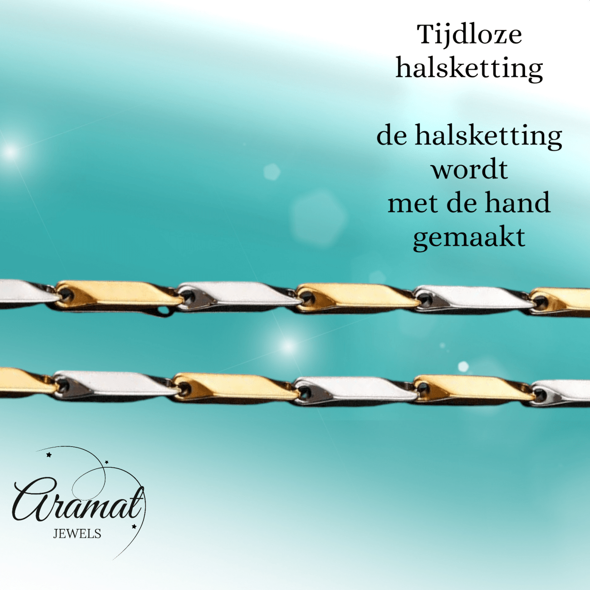 Bicolor Bamboo Ketting van Goud - en Zilverkleurig RVS –3mm Breed - 60cm Lang - Aramat Jewels - Halskettingen - cadeautip