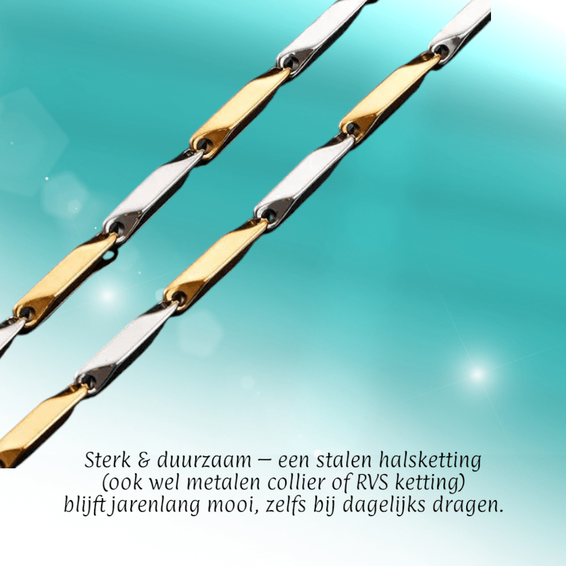 Bicolor Bamboo Ketting van Goud - en Zilverkleurig RVS –3mm Breed - 60cm Lang - Aramat Jewels - Halskettingen - cadeautip