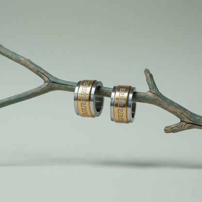 Bicolor RVS Oorringen Grieks Motief Goud & Zilver 13mm - Aramat Jewels - Oorringen - cadeautip