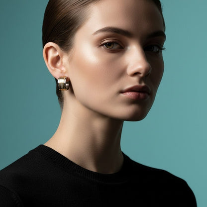 Bicolor RVS Oorringen Grieks Motief Goud & Zilver 13mm - Aramat Jewels - Oorringen - cadeautip