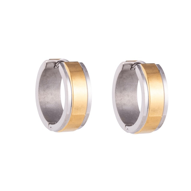 Bicolor RVS Oorringen met Goudkleurige Streep 13x7mm - oor5818 - se28070 - Oorringen kopen# - 13mm - 7mm - alles