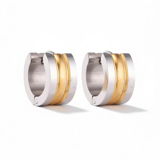 Bicolor Stalen Oorringen met Twee Halfronde Strepen - Aramat Jewels - Oorringen - cadeautip
