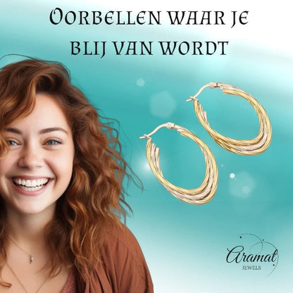 Bicolor Triple Oorringen Ovaal 38x6mm – Goud & Zilver - oor6287 - 49844 - Oorringen kopen# - 35mm - alles - bicolor