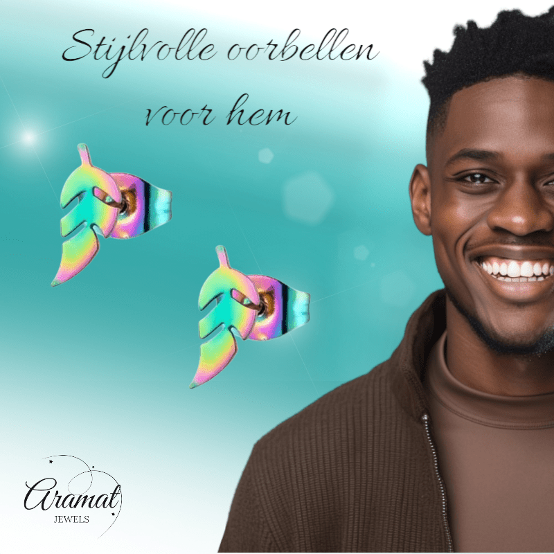 Bladvormige Oorbellen – RVS – 5x13 mm – Uniseks Regenboogkleur - oor151 - Oorbellen kopen# - 13mm - alles - blad