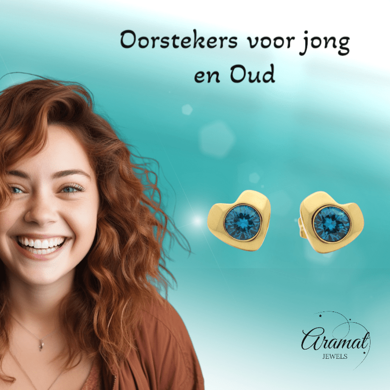 Blauwe Zirkonia Hartjes Oorbellen - Aramat Jewels - Oorbellen - cadeautip
