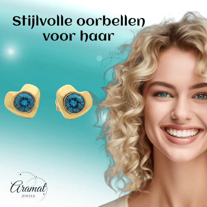 Blauwe Zirkonia Hartjes Oorbellen - Aramat Jewels - Oorbellen - cadeautip