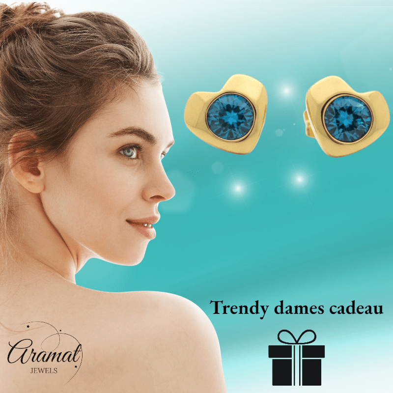 Blauwe Zirkonia Hartjes Oorbellen - Aramat Jewels - Oorbellen - cadeautip