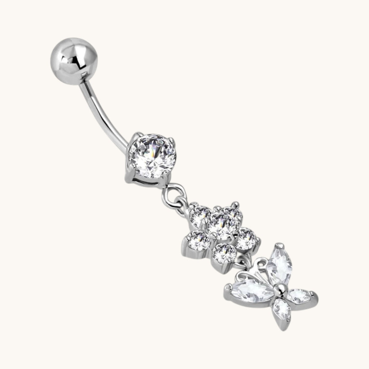 Bloemen en Vlinder Stalen Navelpiercing