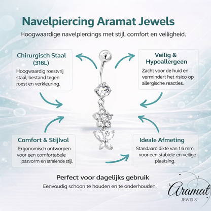 Bloemen en Vlinder Stalen Navelpiercing
