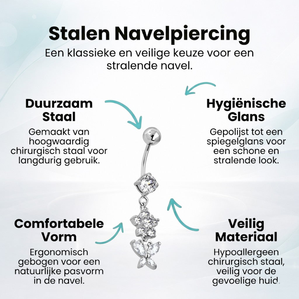 Bloemen en Vlinder Stalen Navelpiercing