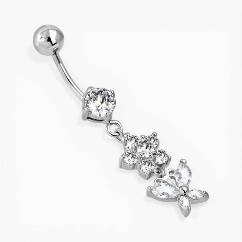 Bloemen en Vlinder Stalen Navelpiercing