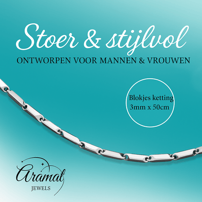 Blokjes Schakelketting 50cm – Bamboo RVS - Aramat Jewels - Halskettingen - cadeautip