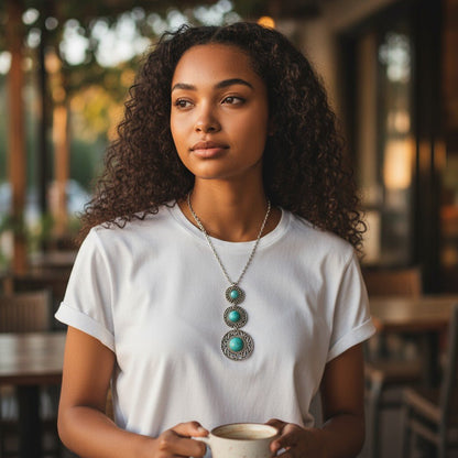 Boho Halsketting met Gemarmerde Turquoise Stenen - Aramat Jewels - Halskettingen - cadeautip