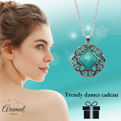Boho Halsketting met Turquoise Steen - Aramat Jewels - Halskettingen - cadeautip