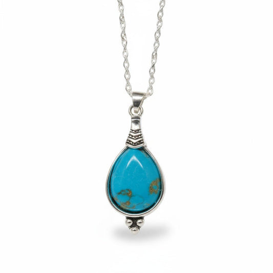 Boho Ketting Dames Druppel Hemels Blauw 33mm - Bohemien Hanger - Aramat Jewels - Halskettingen - cadeautip