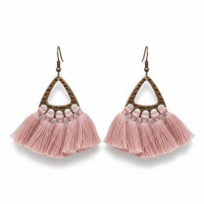 Boho Oorhangers Kwastjes Roze 55x30mm - Aramat Jewels - Oorbellen - cadeautip