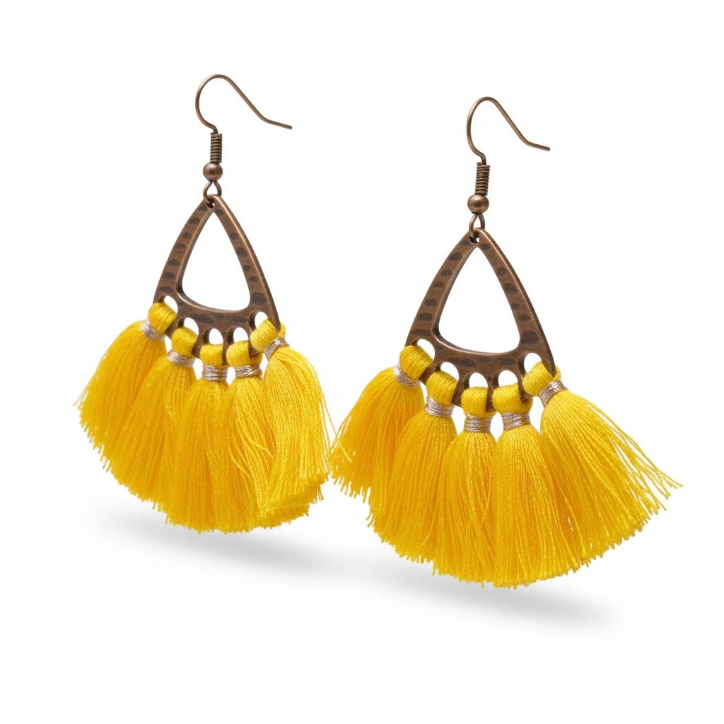 Boho Oorhangers met Kwastjes Geel 55x30mm - Aramat Jewels - Oorbellen - cadeautip